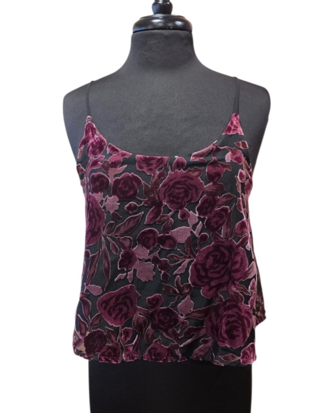 Vintage Whimsygoth Maddy K Burnout Plum Floral Velvet Tank Top